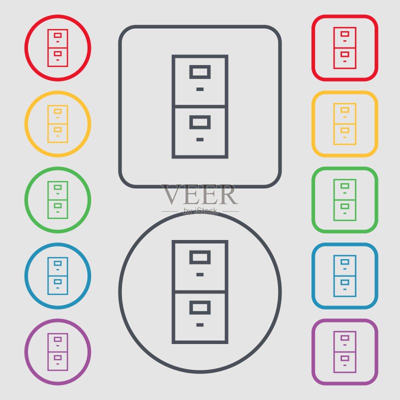 安全图标：存款锁符号，圆形和方形按钮矢量图图标素材