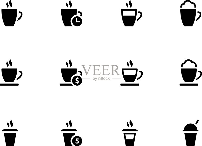 白色背景上的咖啡杯和茶杯图标图标素材