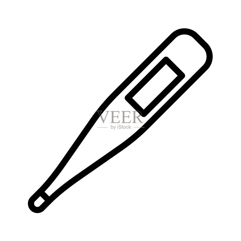 白色背景上的电子温度计轮廓矢量图标，用于新型冠状病毒预防的网页和UI设计图标素材
