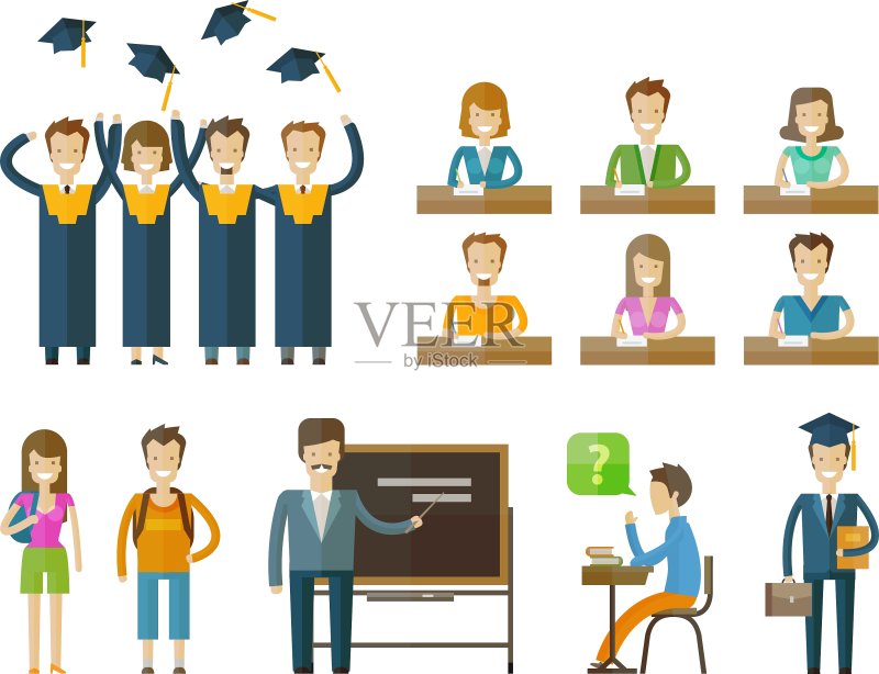 学校学院图标集：毕业生大学图标素材