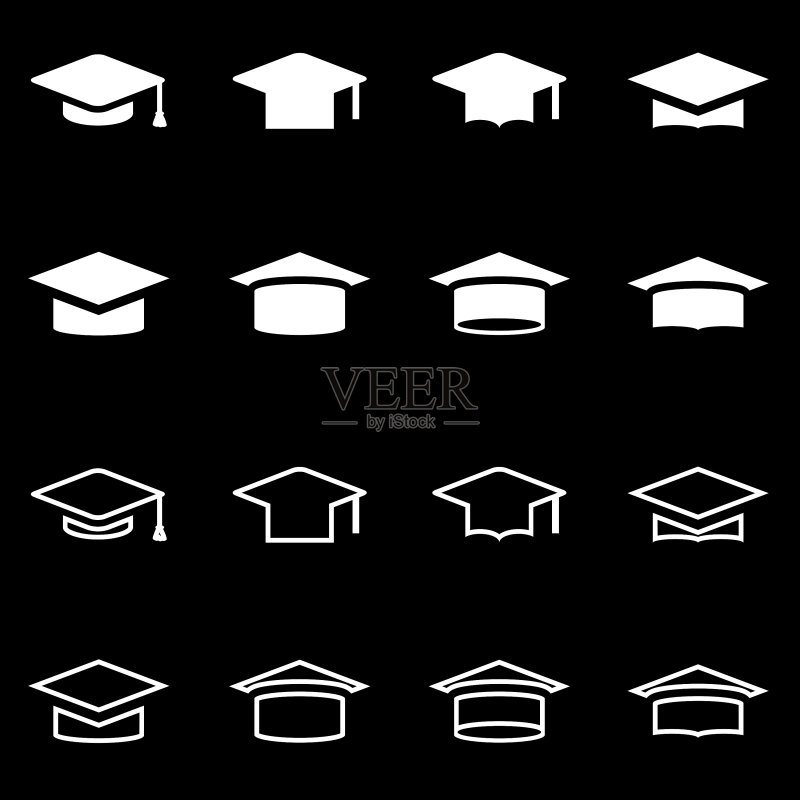 白色学士帽图标合集图标素材