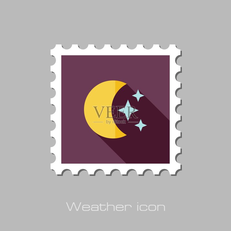月亮和星星扁平印章气象天气图标素材