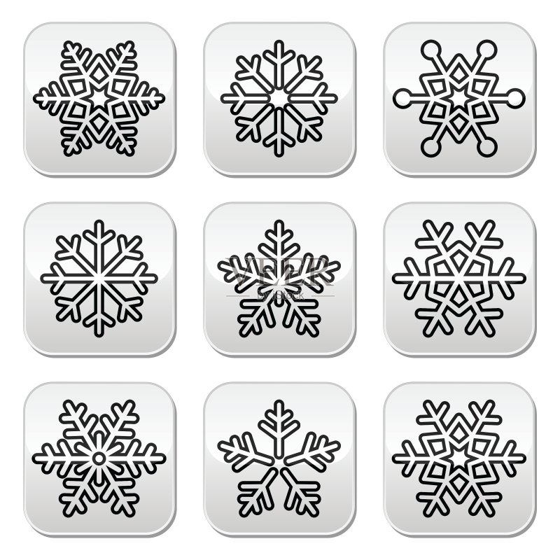 黑白雪花按钮合集图标素材