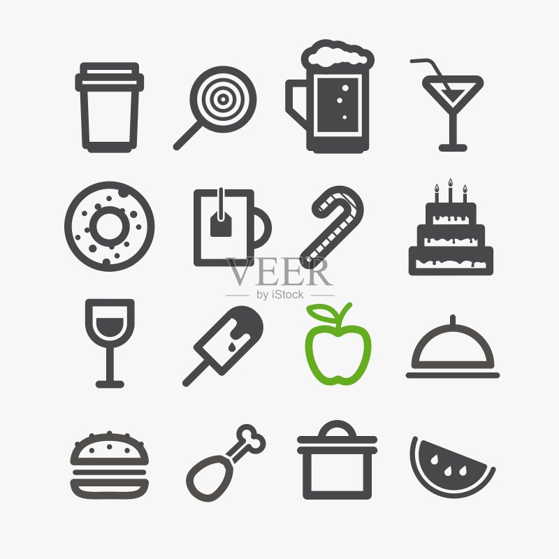 不同饮品和食物图标设计图标素材