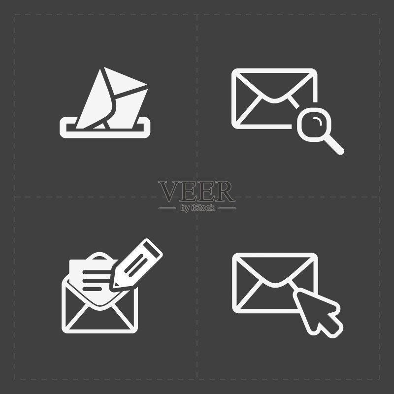 深色背景上的电子邮件和信封图标图标素材