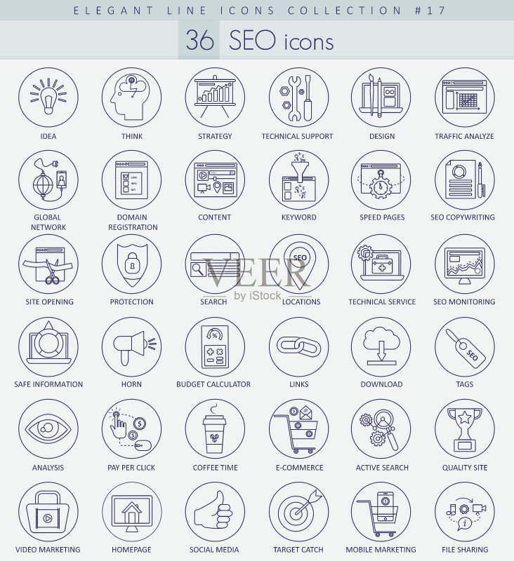 SEO细线轮廓图标集图标素材
