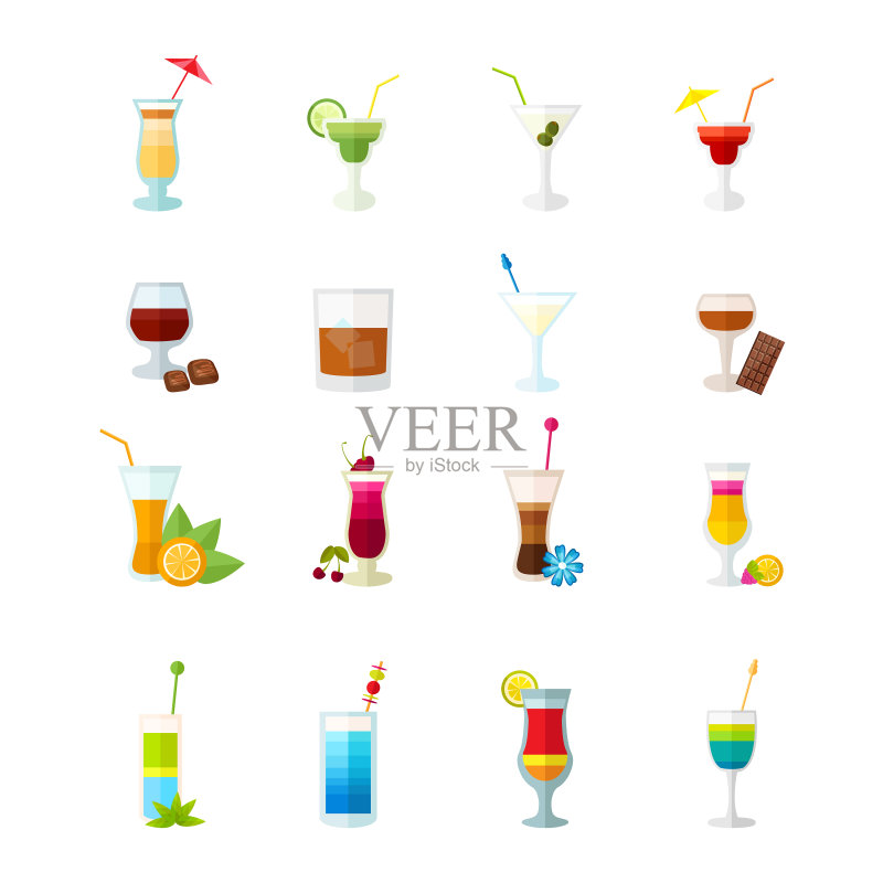 彩色鸡尾酒图标集图标素材