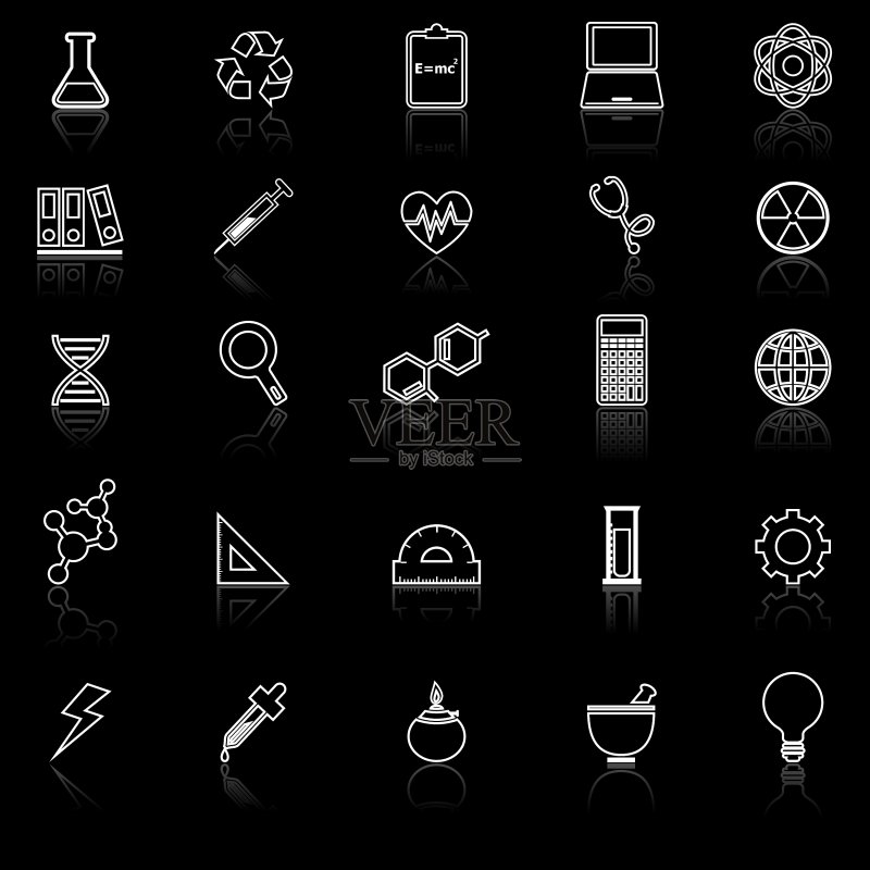 黑色背景上的科学线性图标图标素材