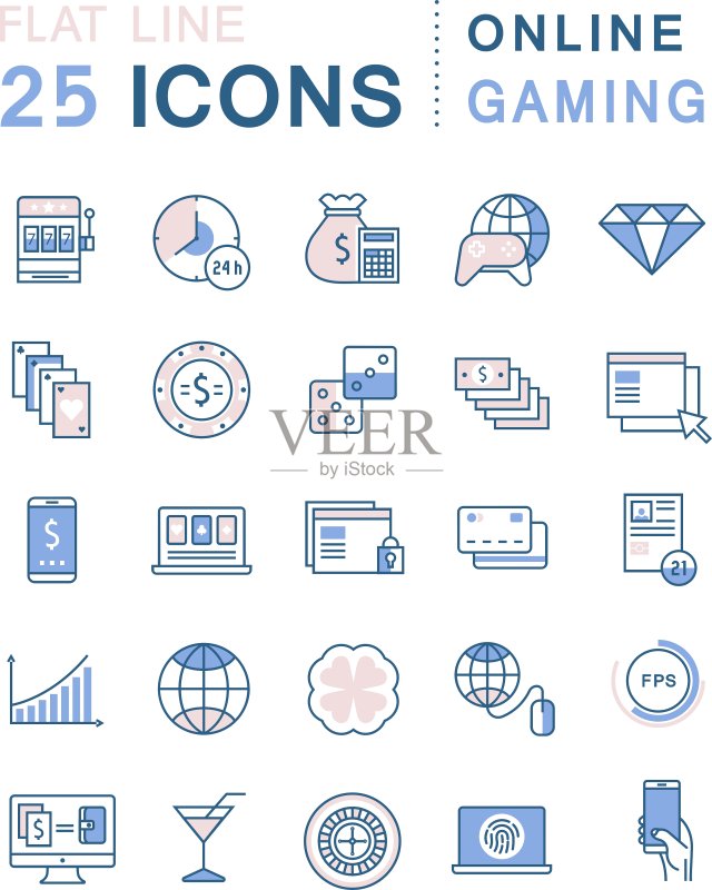 在线游戏扁平线条图标集图标素材