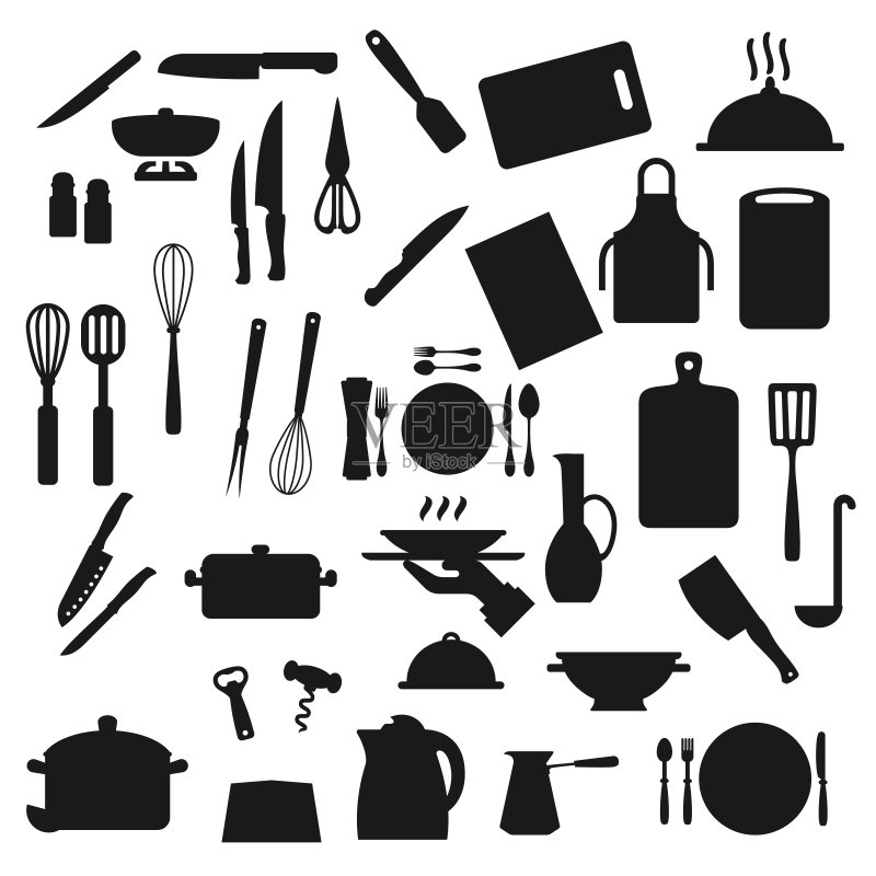 厨房用具、炊具和餐具图标素材