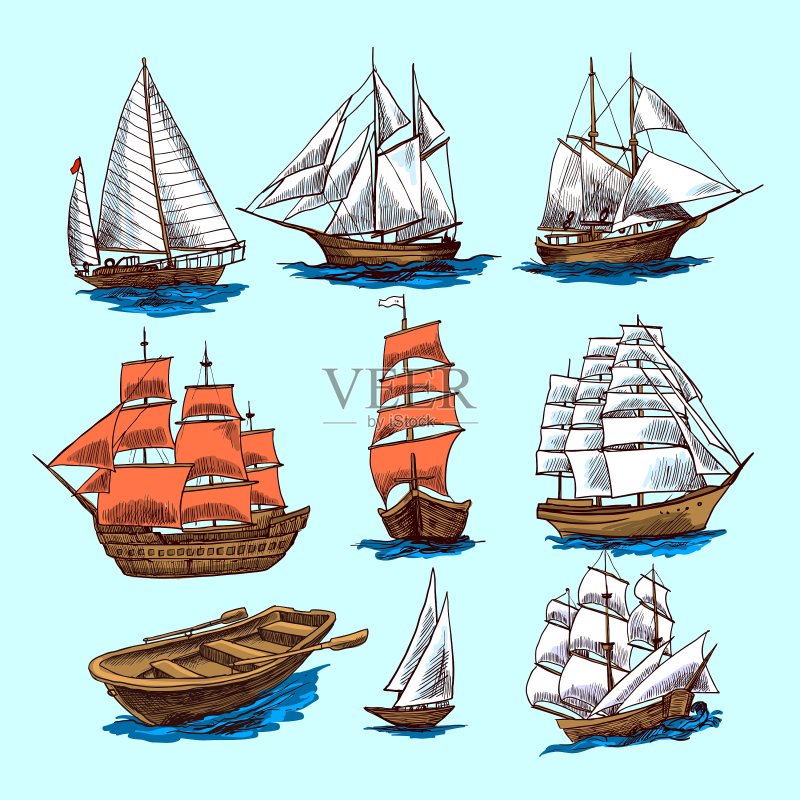 船舶和船只素描集图标素材