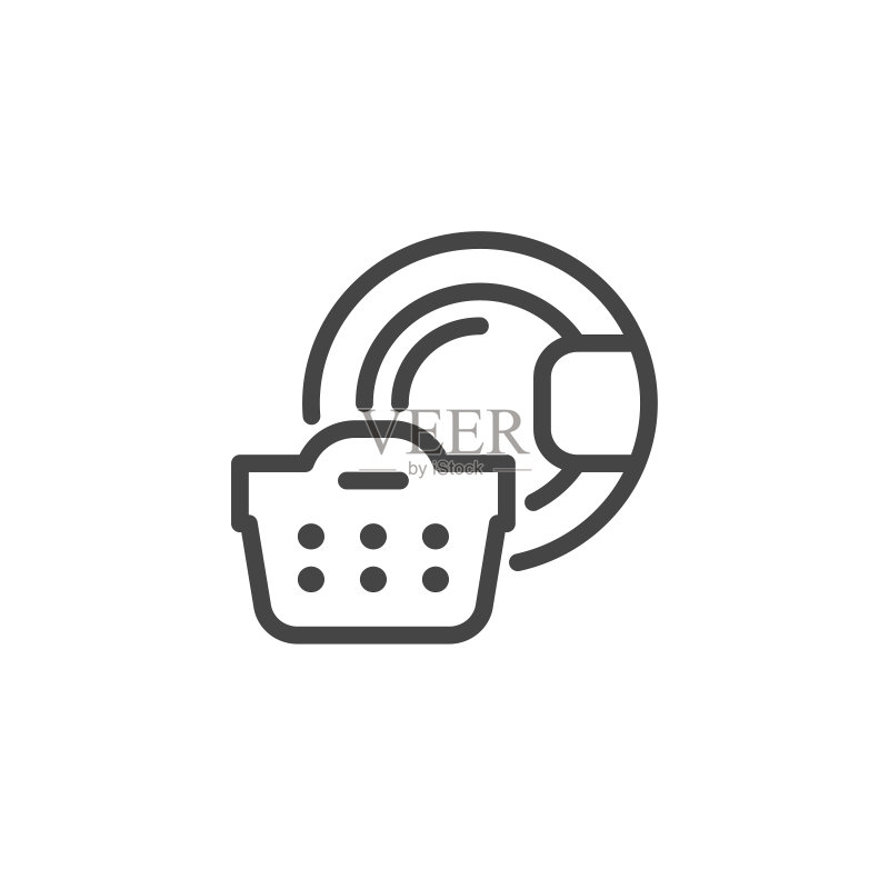 酒店、汽车旅馆、公寓网站、移动应用和印刷品洗衣图标：洗衣篮和洗衣机线性标志矢量图图标素材