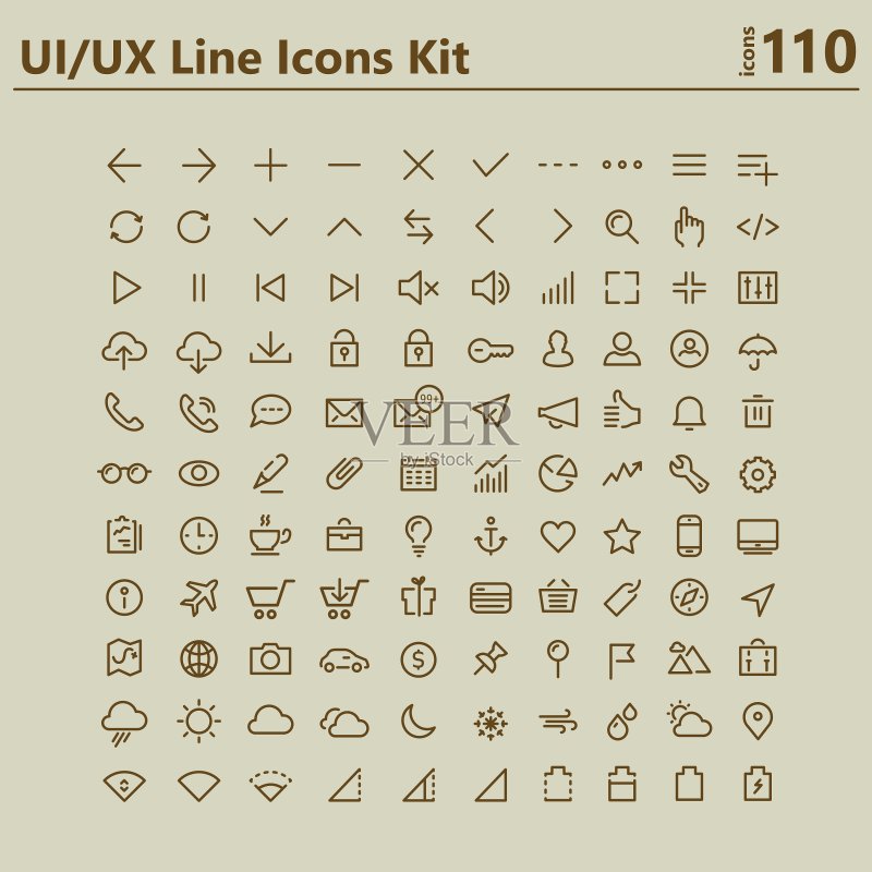 UI和UX粗体线条图标套件图标素材