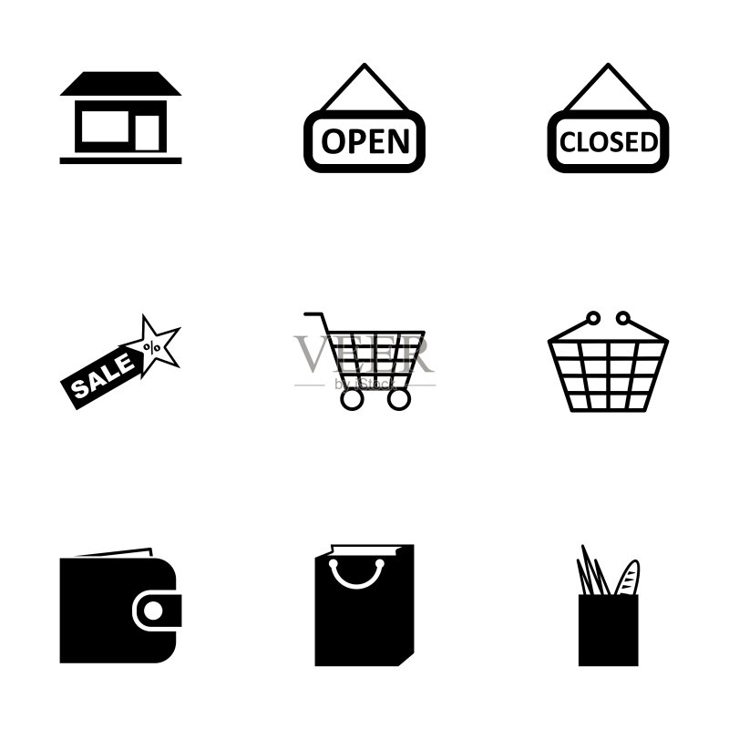 黑色商店图标集图标素材
