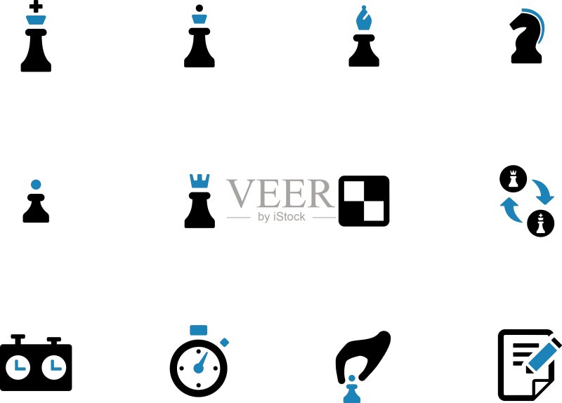 白色背景上的国际象棋双色调图标图标素材
