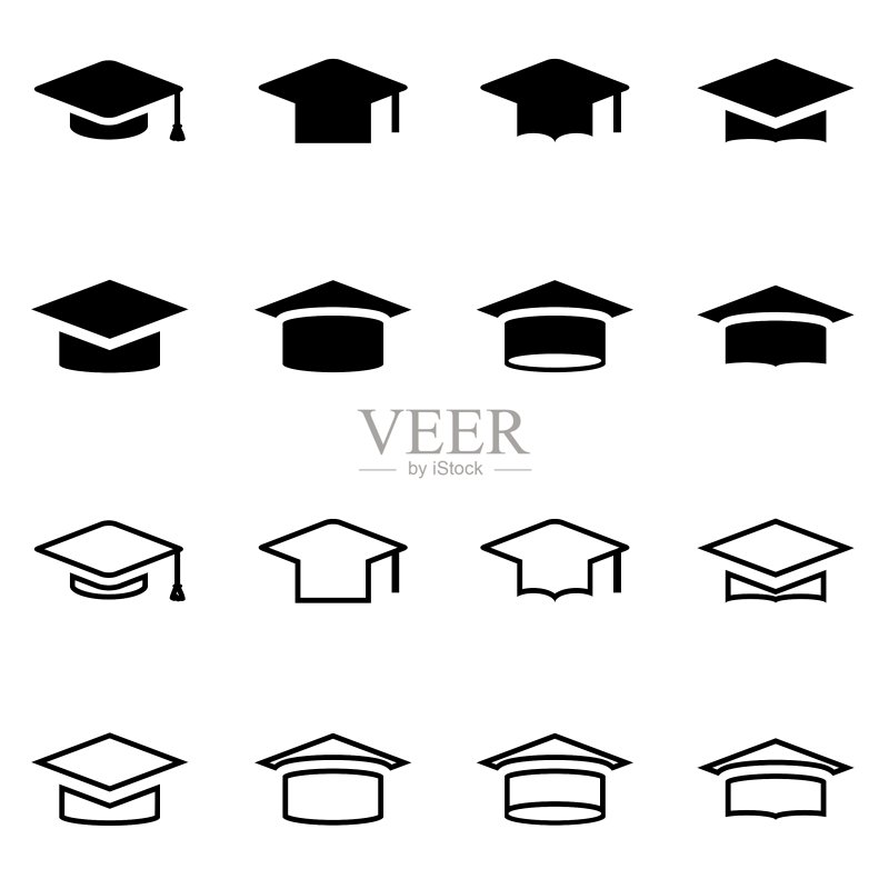 黑色学士帽图标集图标素材
