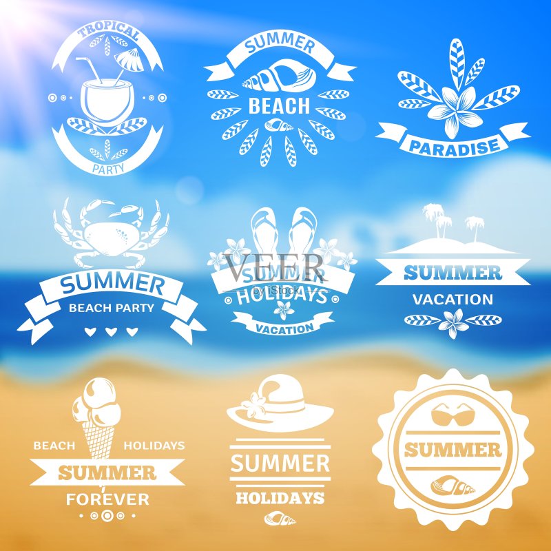 夏季假期排版标志标签集图标素材