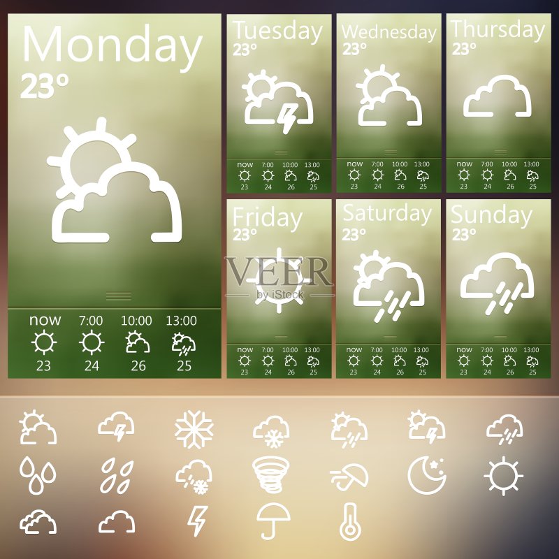 天气小组件UI套件图标素材