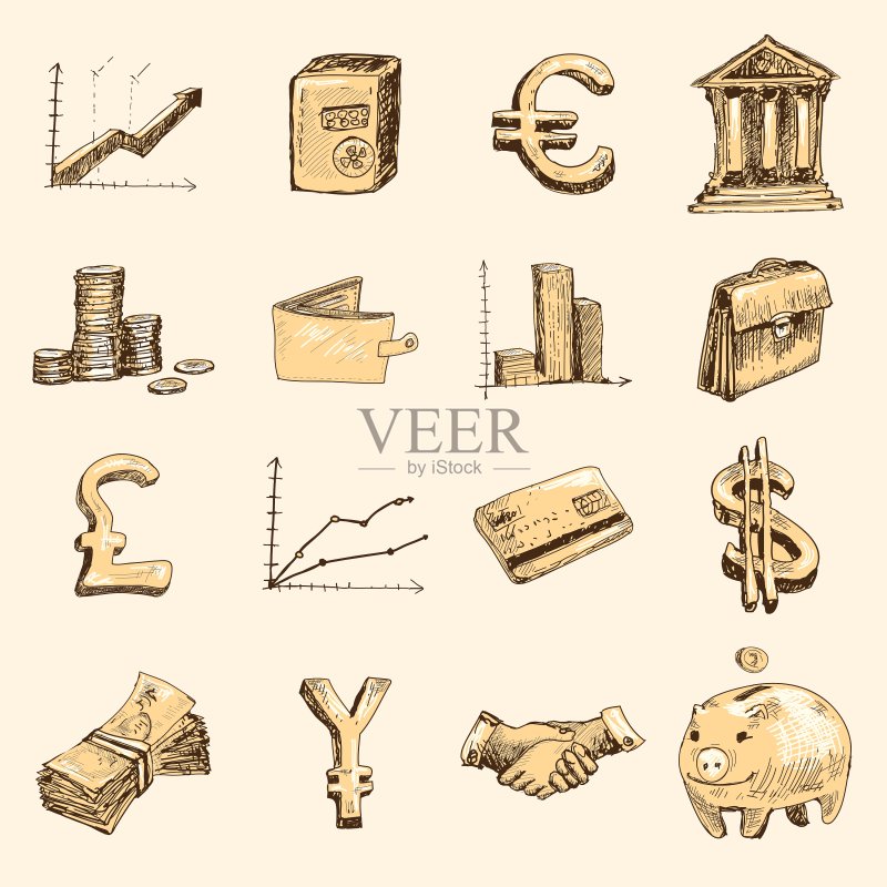 金色金融图标草图合集图标素材