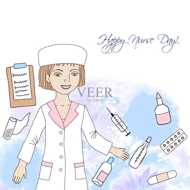 有护士和医疗用品背景正版插画素材