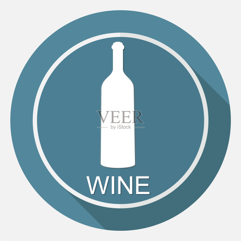 白色圆圈上的红酒瓶和酒杯图标图标素材