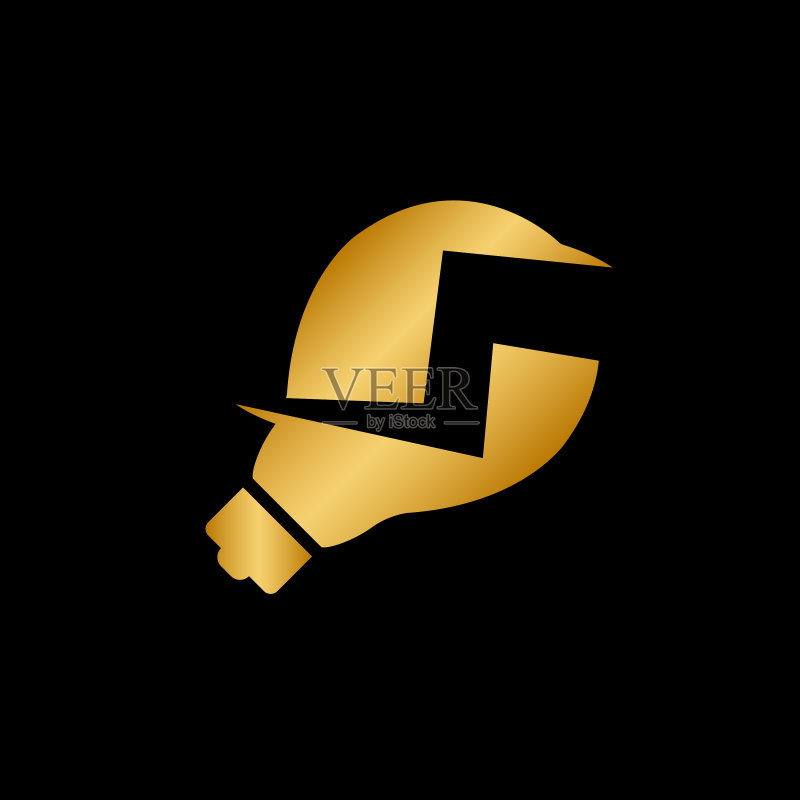 奢华金色灯泡闪电logo设计图标素材