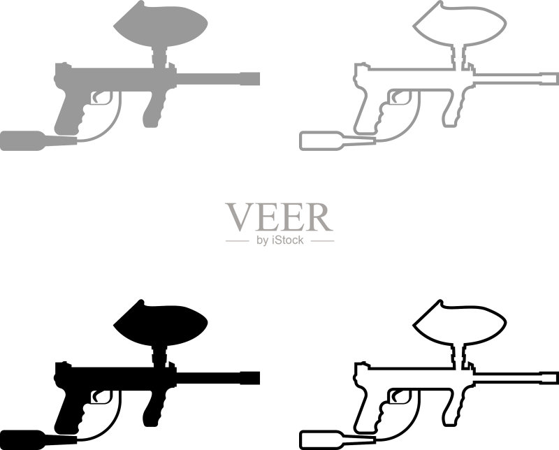 彩弹射击武器图标集，灰色黑色图标素材