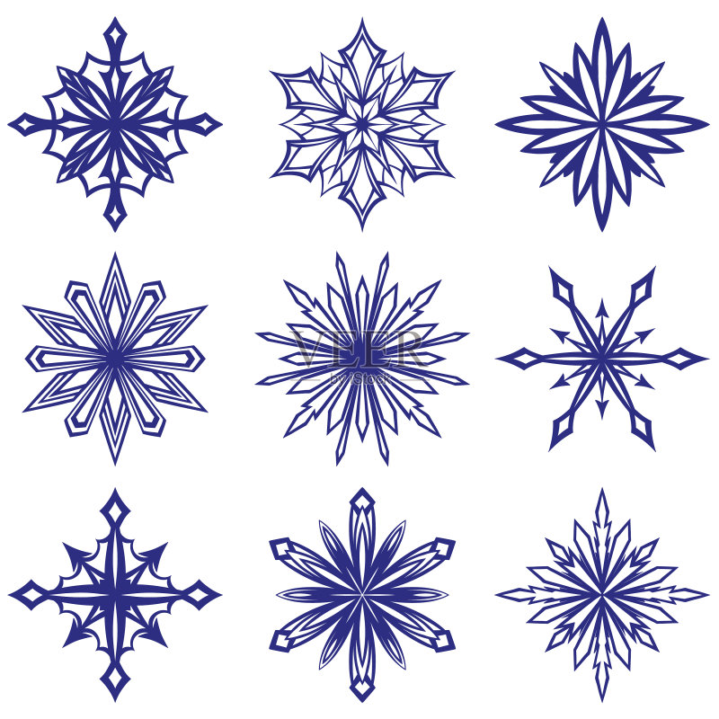 装饰性雪花合集冬季套装图标素材