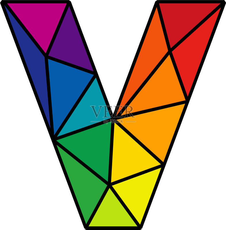 V字彩色低多边形字母标志图标设计图标素材
