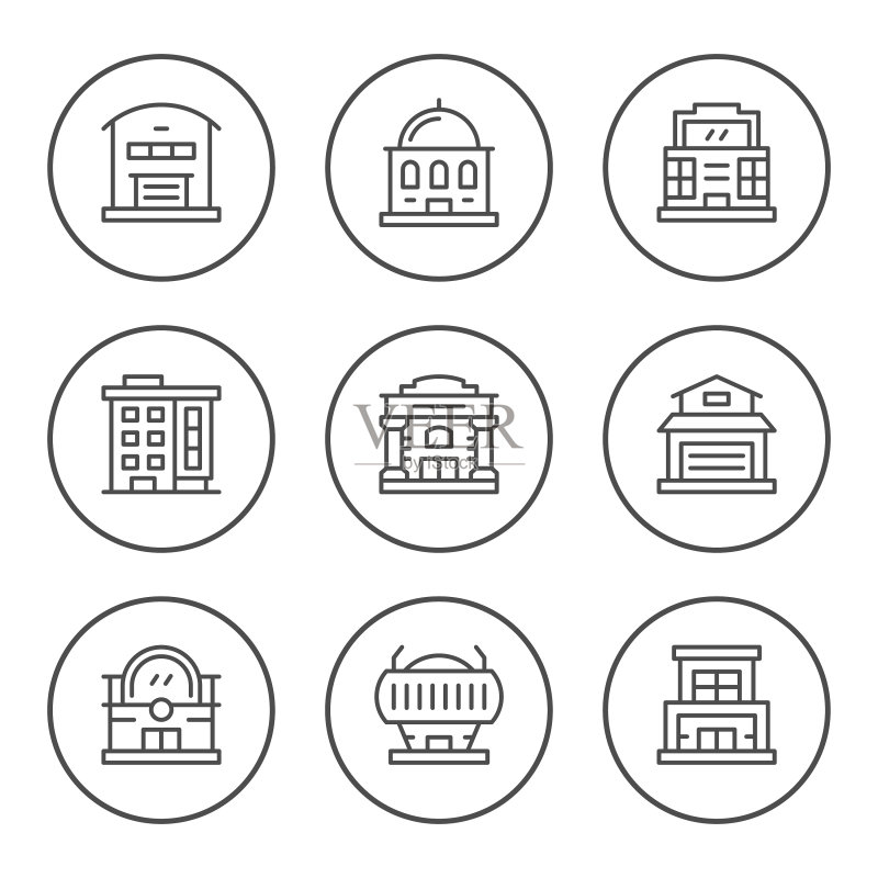 建筑物线性图标合集图标素材