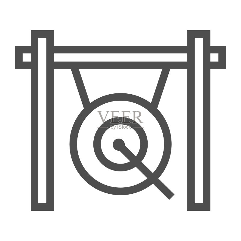 锣乐器线条图标和中国乐器标志图标素材