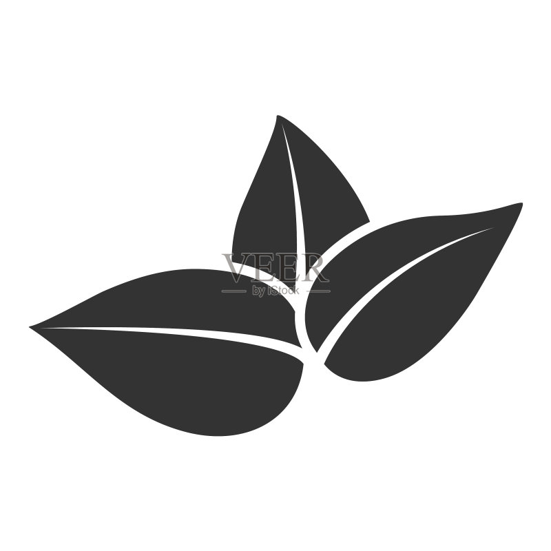 茶树嫩叶风格化剪影图标素材