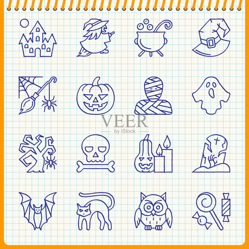 万圣节线条图标手绘笔效果图标素材