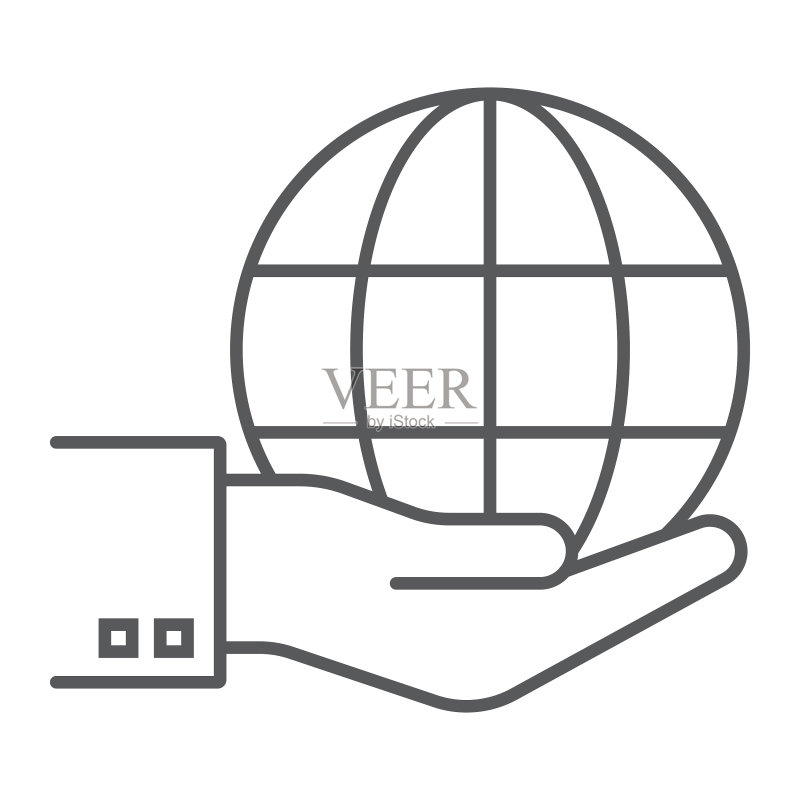 手上的地球细线生态能源图标图标素材