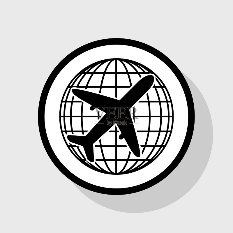 地球和飞机旅行标志扁平黑色图标素材