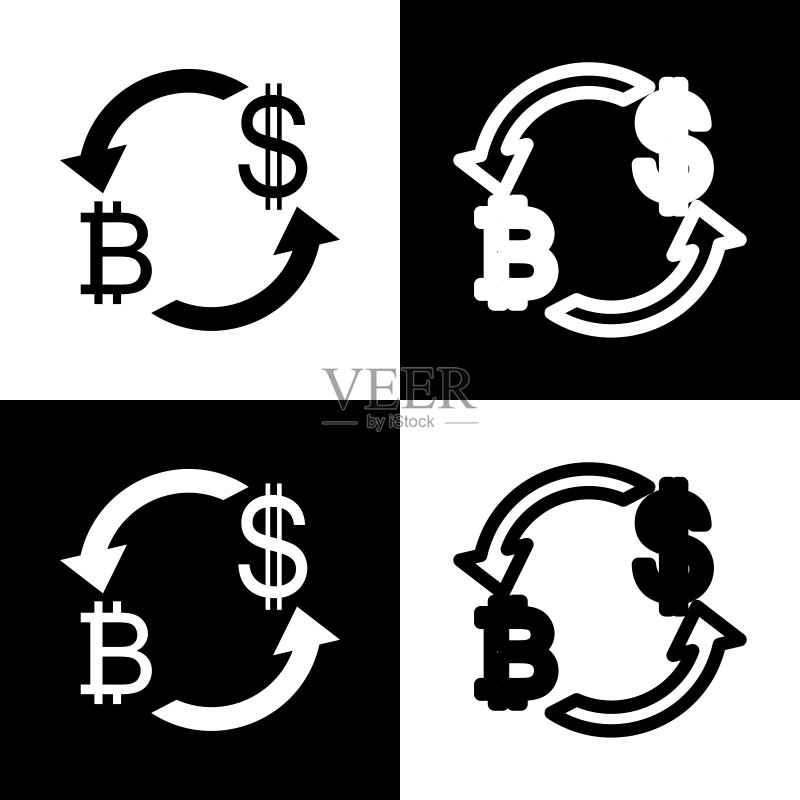 货币兑换标志，比特币和美元图标素材