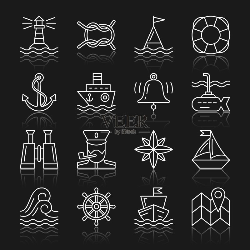 航海白色细线图标集带反射图标素材