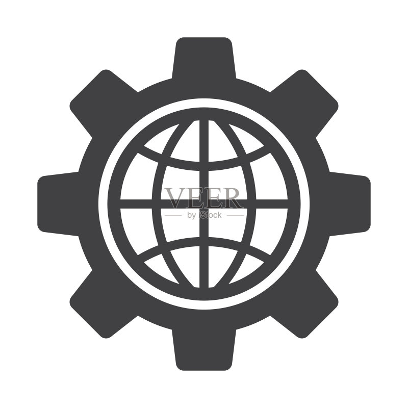 齿轮内部的地球仪或全球选项图标素材