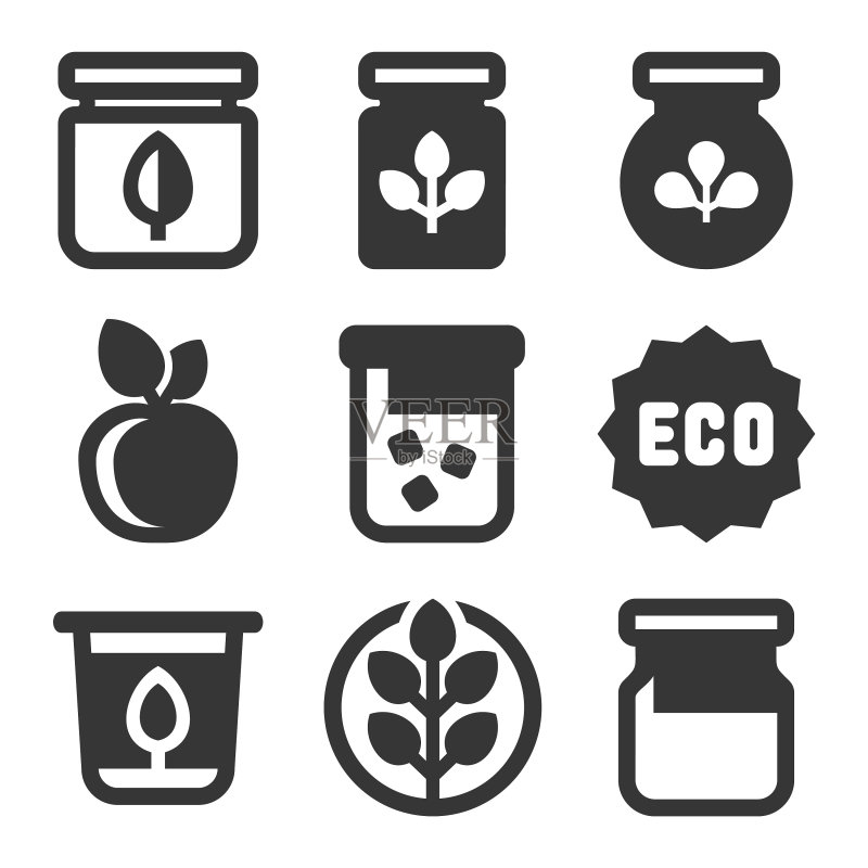 白色背景上的有机农场食品图标图标素材