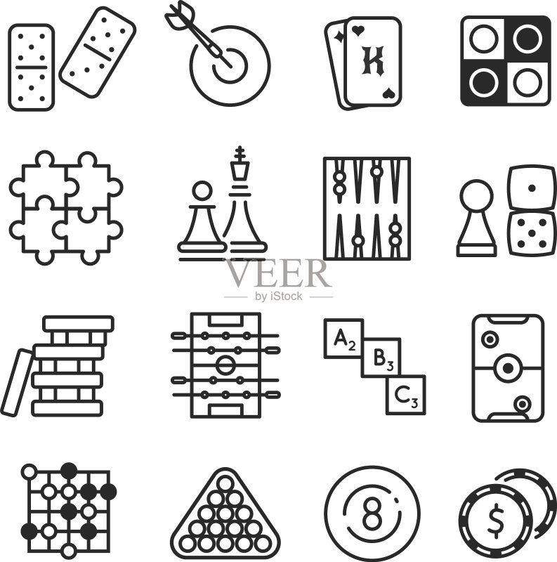 白色背景上的棋盘游戏图标集图标素材