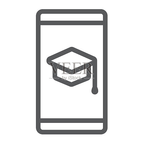 移动学习线条图标：在线学习图标素材