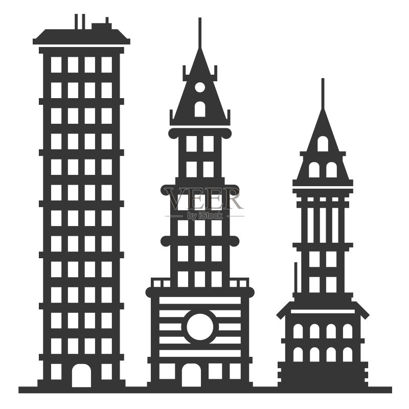 现代城市摩天大楼建筑群图标素材
