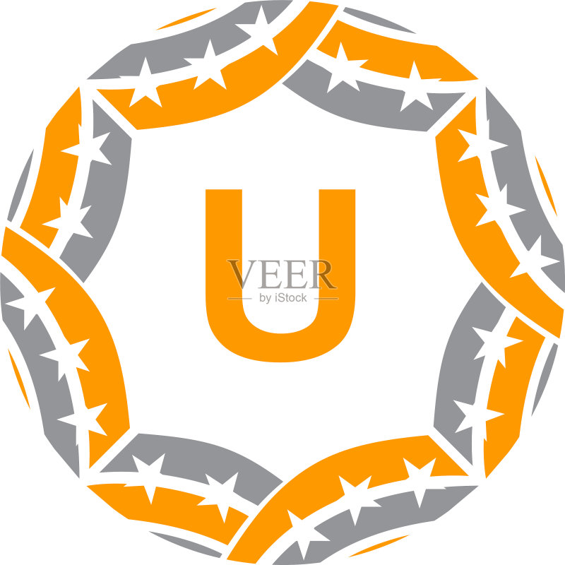 丝带圆圈星星字母U图标素材