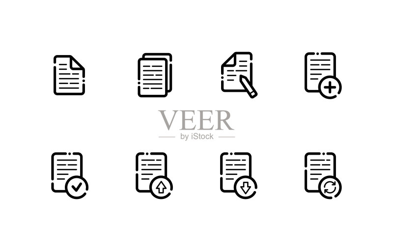 文件管理文档和管理图标集。用于网站、社交媒体和其他设计的纸张图标素材