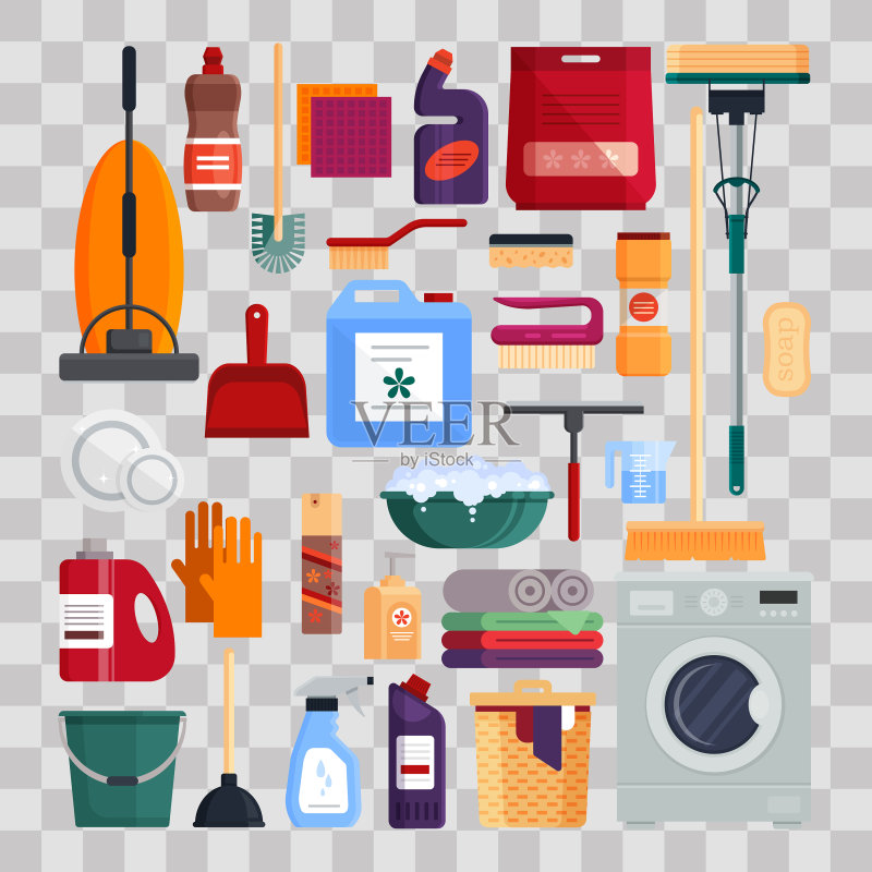 清洁服务：房屋清洁工具图标素材