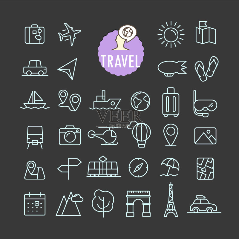 不同的旅行图标集合，适用于网页和移动设备图标素材