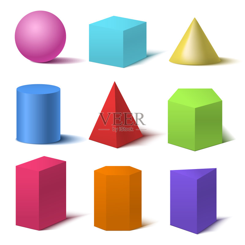 逼真细腻的3D彩色基础形状合集图标素材