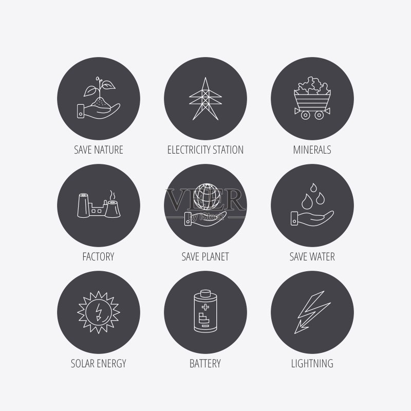 拯救自然星球和水资源图标，矿物图标素材