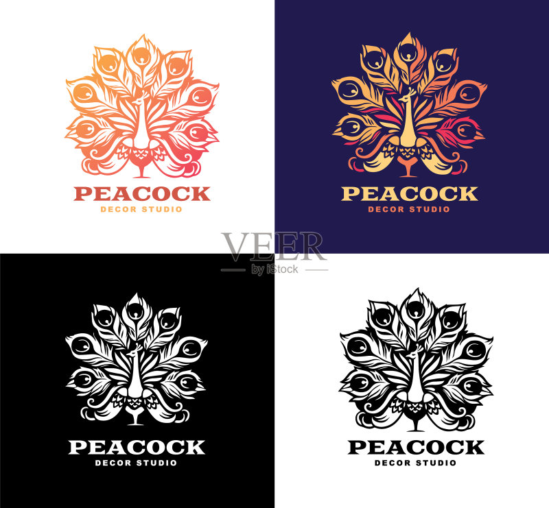 孔雀图案Logo设计图标素材
