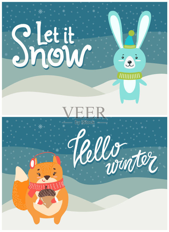雪花飘落冬季问候明信片图标素材